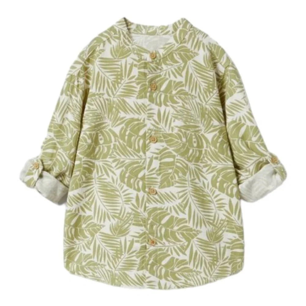 ZARA Kids, Ecru/Khaki, PALMS PRINTED SHIRT